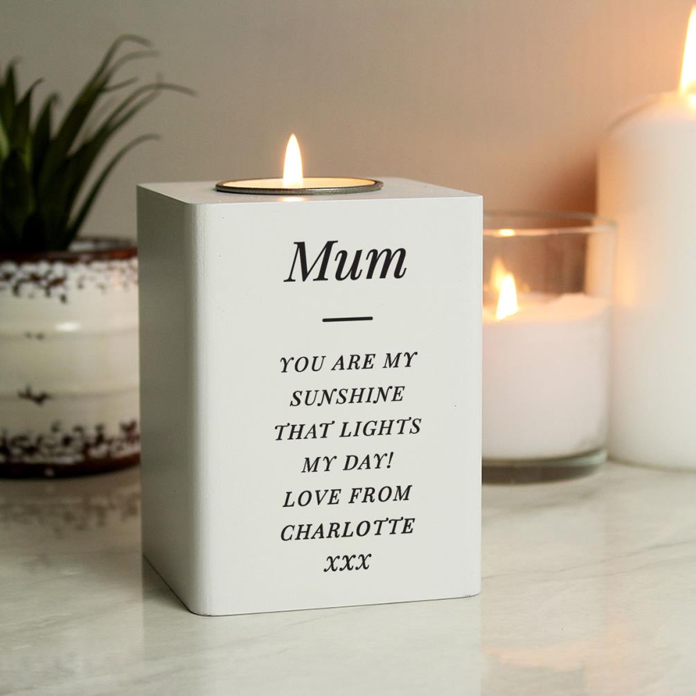 Personalised White Wooden Tea Light Holder Extra Image 1